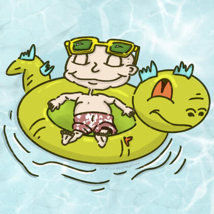 tommy on a reptar floatie, 2023